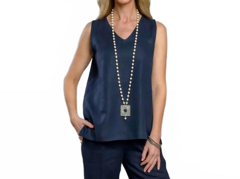 NEW CROWN LINEN lucy tank top in navy